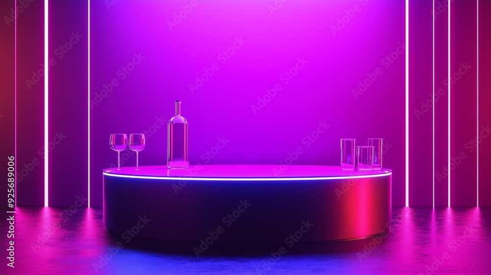 A photo of a 3D podium in a vibrant kitchen with colorful cabinetry and playful decor, isolated on a light coral background A photo of a 3D podium in a vibrant kitchen with colorful cabinetry and playful decor, isolated on a light coral background