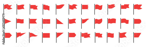 Red flag icon vector set. Start and finish symbols. Map marks for gps point. Concept of pointer, tag and important sign.