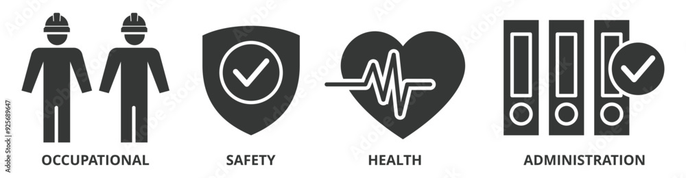 OSHA banner web icon vector illustration concept for occupational safety and health administration with an icon of worker, protection, healthcare, and procedure OSHA banner web icon vector illustration concept for occupational safety and health administration with an icon of worker, protection, healthcare, and procedure