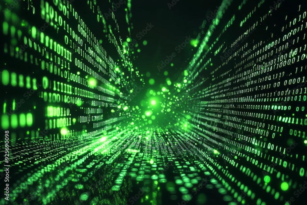 Green Dark Binary Code with Data Streaming Background created with Generative AI Green Dark Binary Code with Data Streaming Background created with Generative AI