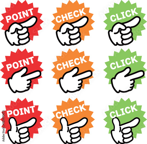 ポイントを伝える手・指さしのアイコンイラストセット