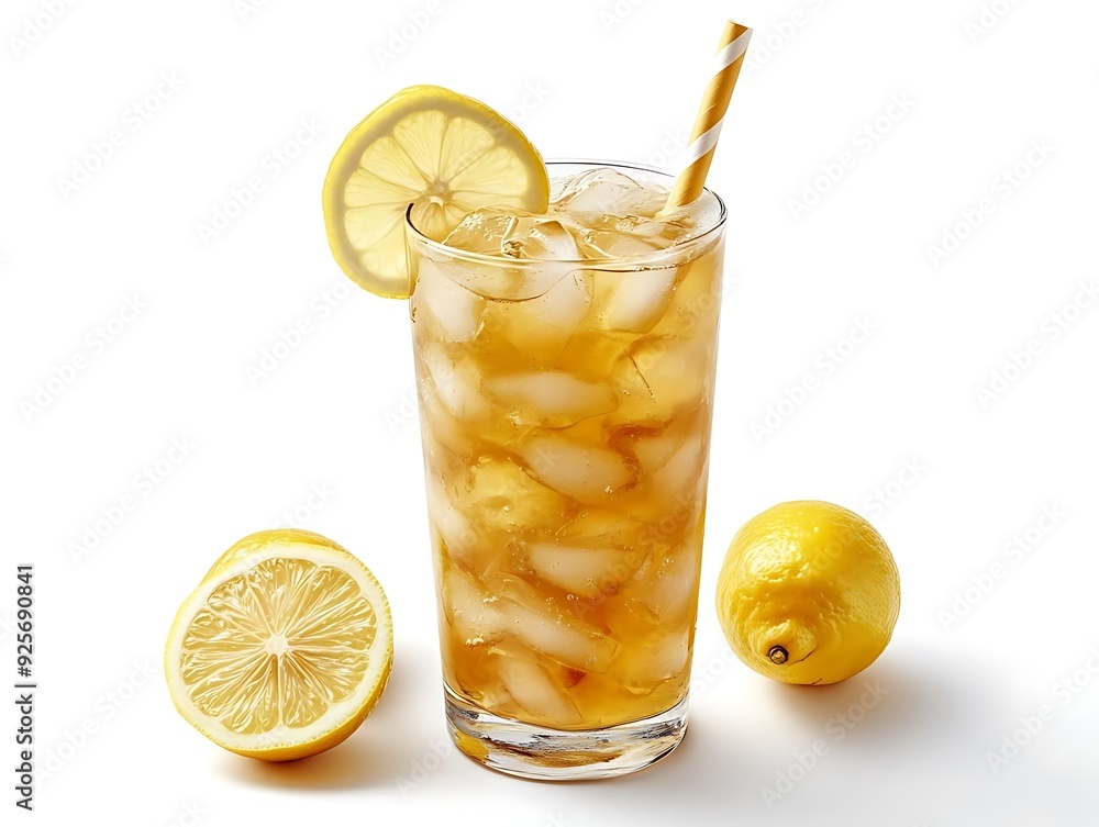 Refreshing Iced Tea with Lemon and Straw - Photo Refreshing Iced Tea with Lemon and Straw - Photo