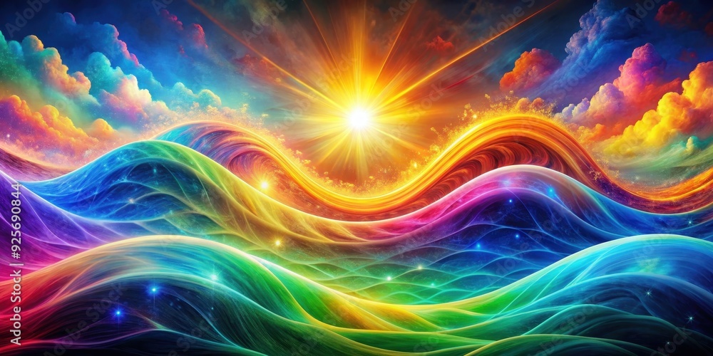 Vibrant image of colorful spiritual waves representing consciousness of mind, positive thinking, self identity Vibrant image of colorful spiritual waves representing consciousness of mind, positive thinking, self identity