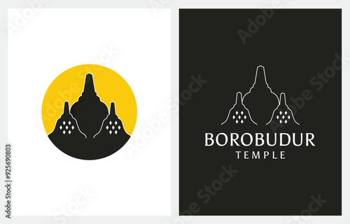 Borobudur Temple Indonesia Stupa Silhouette Logo Design Illustration