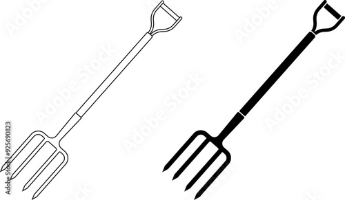 garden fork or digging fork icon set