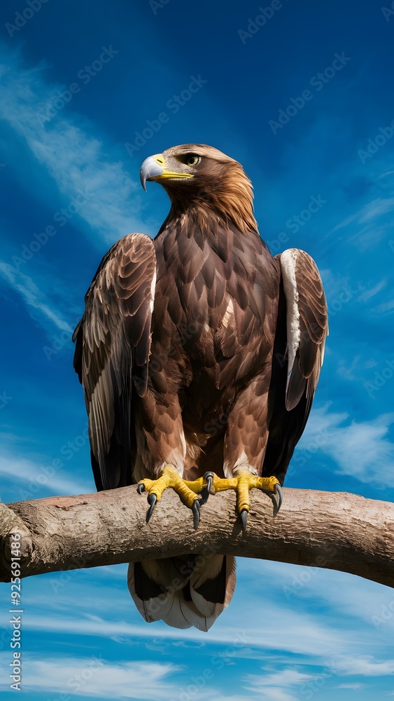 Martial Eagle Perched on Branch on Blue Background, Realistic Photo, Pattern Background, Wallpaper, Cover and Screen of Smartphone, Cell Phone, Computer, Laptop Martial Eagle Perched on Branch on Blue Background, Realistic Photo, Pattern Background, Wallpaper, Cover and Screen of Smartphone, Cell Phone, Computer, Laptop