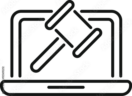 Online auction icon with a gavel striking down on a laptop depicting online bidding