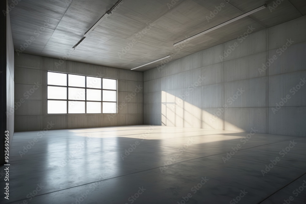 Empty Concrete Room with Window and Sunlight Empty Concrete Room with Window and Sunlight