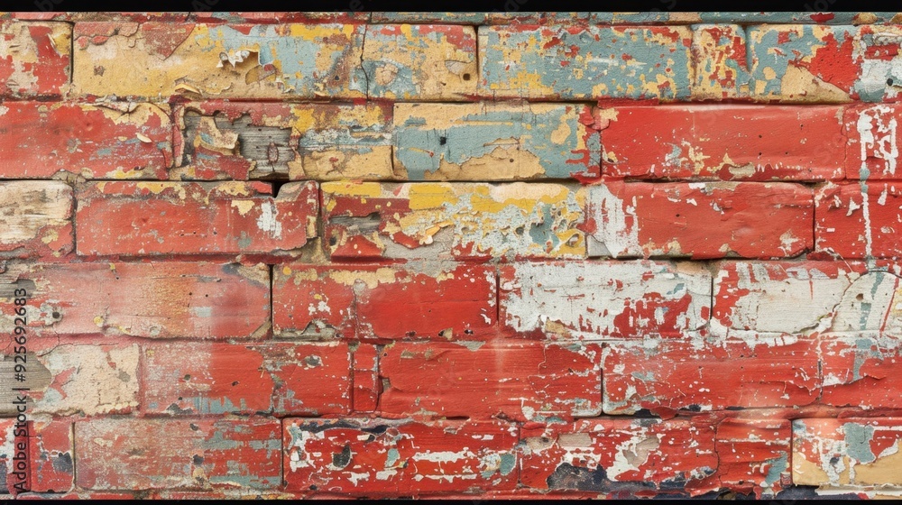 Aged red brick wall with peeling paint. Aged red brick wall with peeling paint.