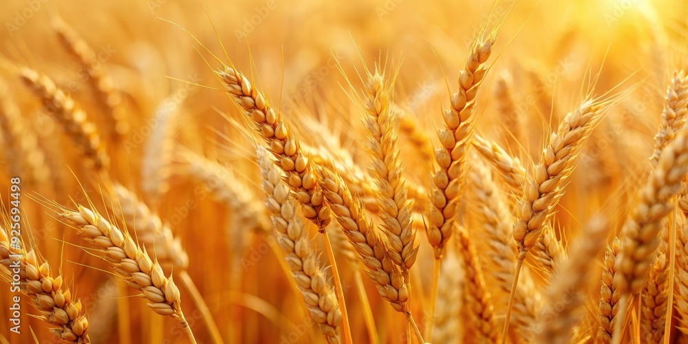 Close up of golden wheat ears in a field, agriculture, crop, harvest, farm, rural, countryside, nature, organic, food, cereal Close up of golden wheat ears in a field, agriculture, crop, harvest, farm, rural, countryside, nature, organic, food, cereal