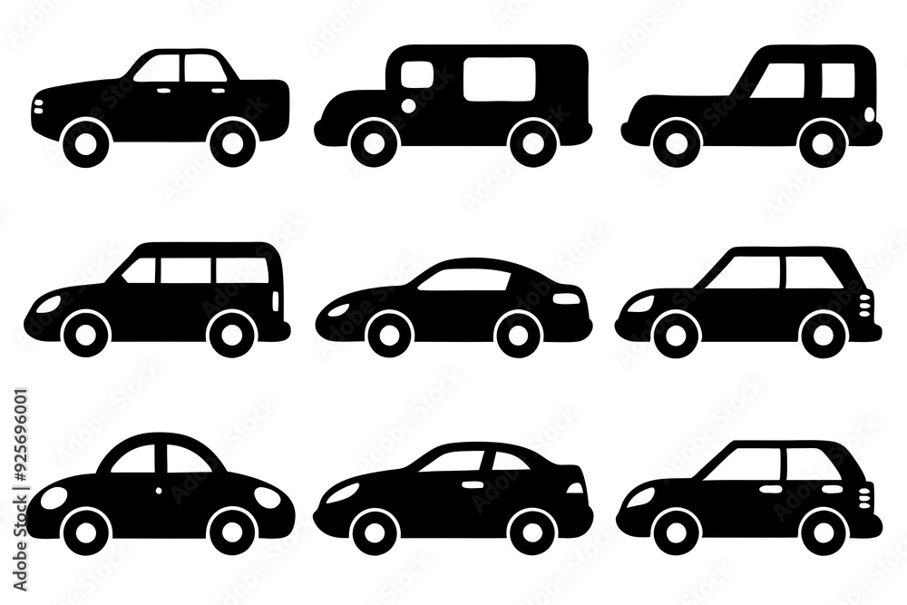 Vehicle icons vector. Set of car icons silhouette vector illustrations. Vehicle icons vector. Set of car icons silhouette vector illustrations.