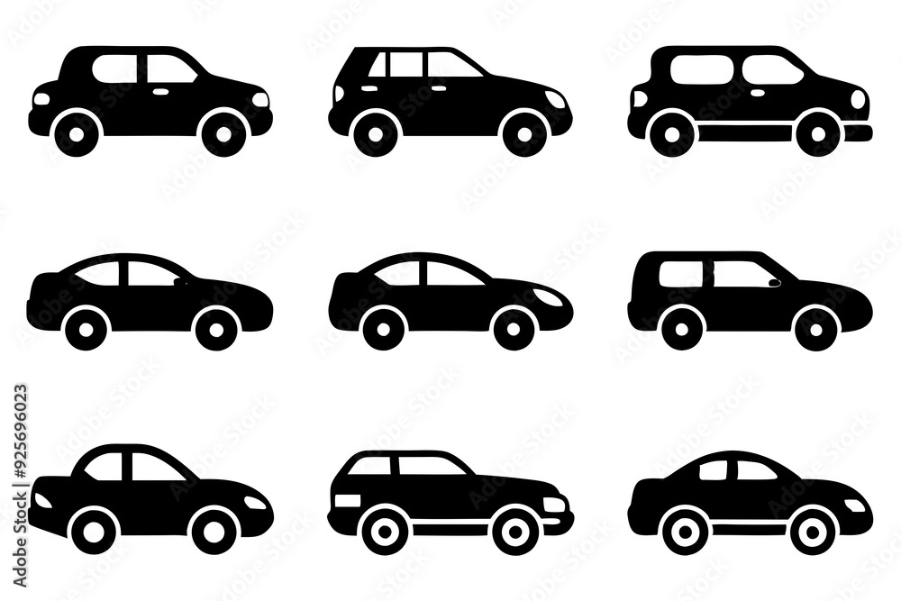 Vehicle icons vector. Set of car icons silhouette vector illustrations.