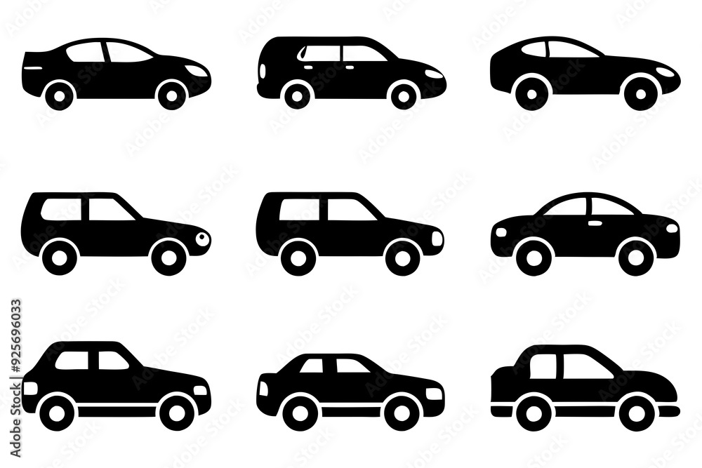 Vehicle icons vector. Set of car icons silhouette vector illustrations. Vehicle icons vector. Set of car icons silhouette vector illustrations.