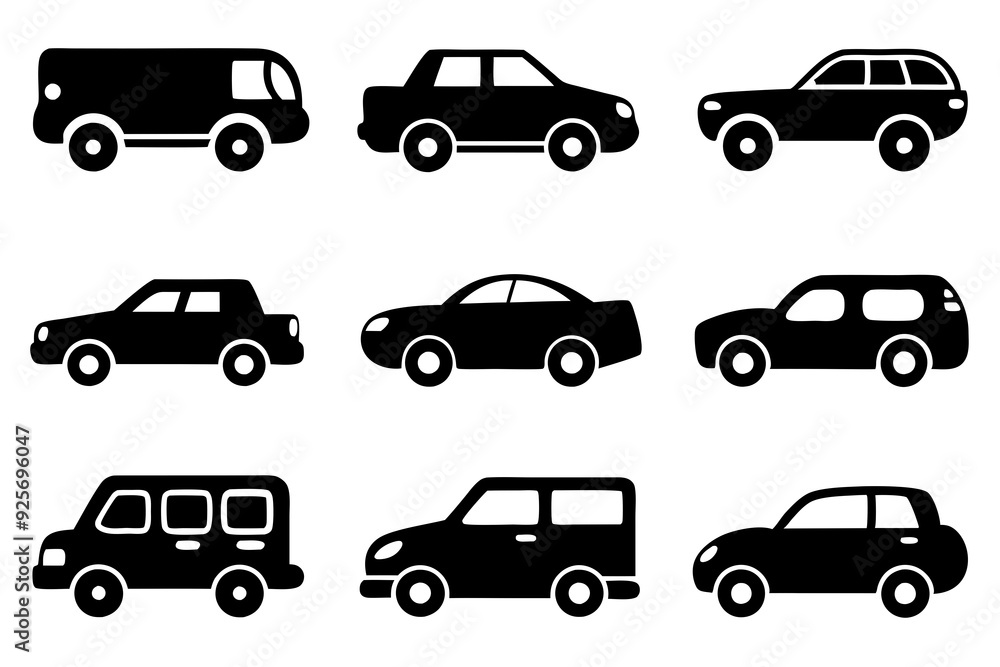 Vehicle icons vector. Set of car icons silhouette vector illustrations. Vehicle icons vector. Set of car icons silhouette vector illustrations.