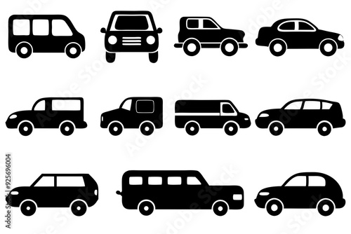 Vehicle icons vector. Set of car icons silhouette vector illustrations.