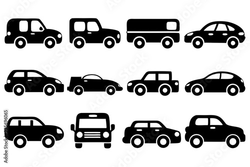 Vehicle icons vector. Set of car icons silhouette vector illustrations.