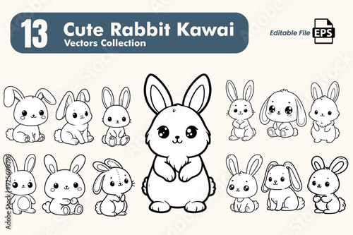 set of easter rabbits. cut rabbit kawai vector set