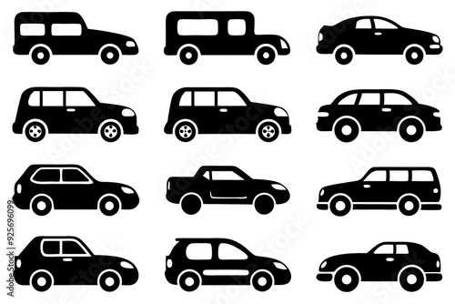 Vehicle icons vector. Set of car icons silhouette vector illustrations.