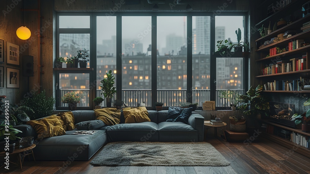 Luxurious D rendering of a living room in a high-end hom Luxurious D rendering of a living room in a high-end hom