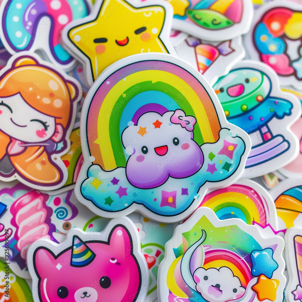 stickers kawaii cute colorful cartoon rainbow cloud star unicorn pastel whimsical cheerful fun illustration stickers kawaii cute colorful cartoon rainbow cloud star unicorn pastel whimsical cheerful fun illustration
