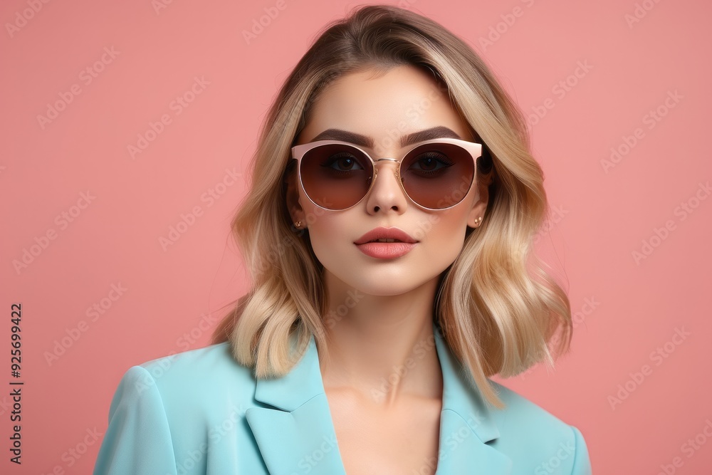 Blonde Woman Wearing Sunglasses and a Light Blue Blazer Blonde Woman Wearing Sunglasses and a Light Blue Blazer