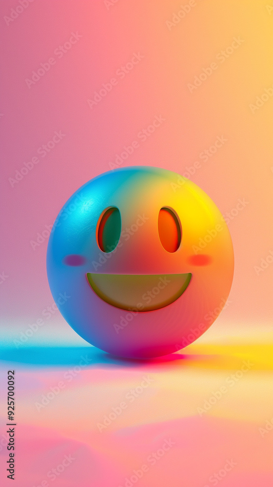 Fototapeta premium smiley emoji face colorful gradient happy sphere neon glowing cheerful playful light bright vibrant round character expression joyful positive fun 3d abstract illustration 