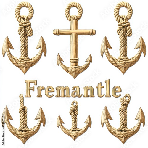 Aesthetic Collection of Nautical Anchors with Fremantle Text - Maritime Theme for Decor, Design, and Souvenir Lovers photo