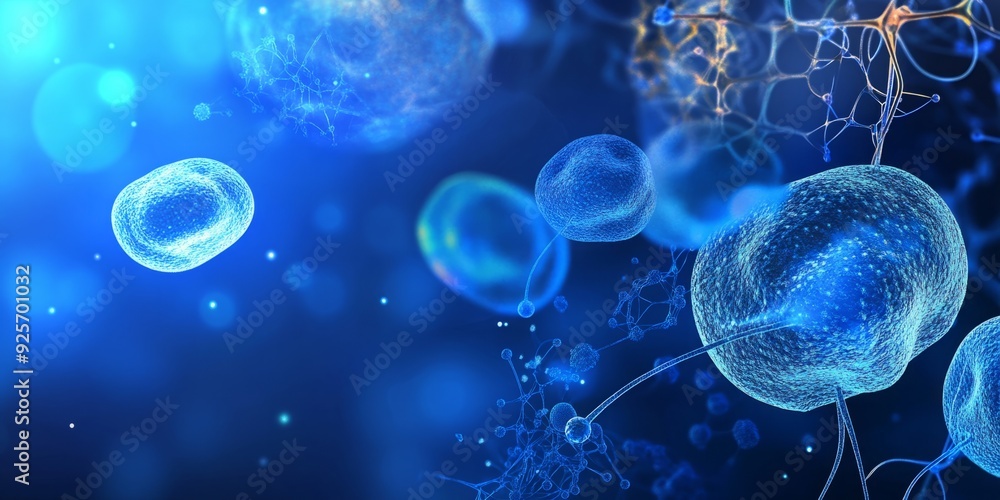 Obraz premium Mysteries of the Microscopic - Abstract Art Depicting Microorganisms on a Deep Blue Background.