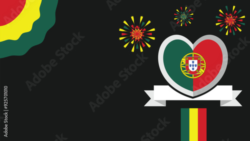 Portugal vector banner design illustration with flag colors, geometric shapes and typography. fireworks and ribbon elements. photo