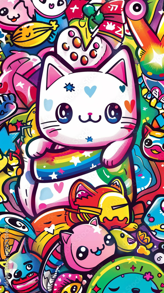cat cute colorful illustration rainbow cartoon vibrant kawaii playful happy art stars heart fantasy digital fun bright cat cute colorful illustration rainbow cartoon vibrant kawaii playful happy art stars heart fantasy digital fun bright