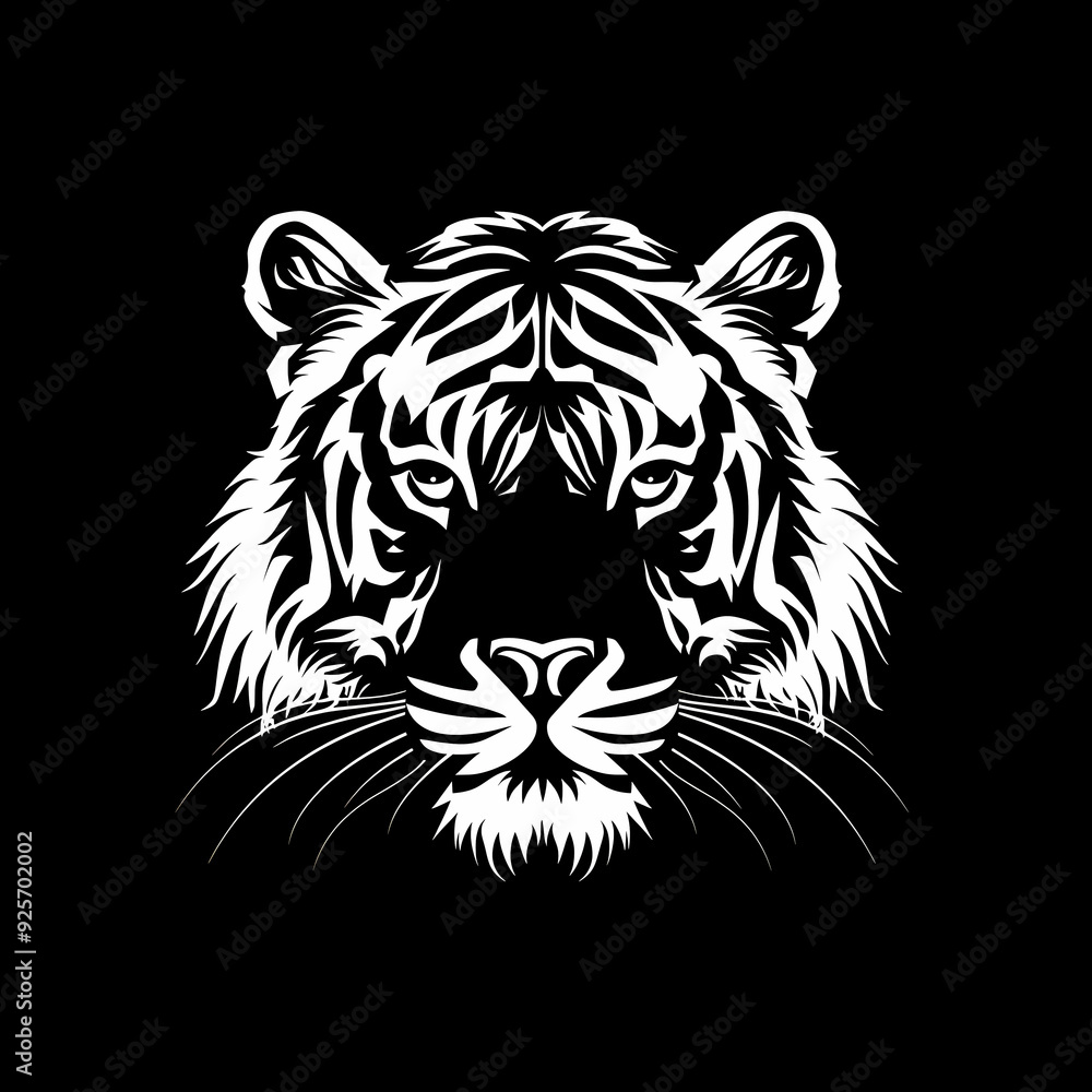 white logo outline of a cool Bengal tiger on a black background white logo outline of a cool Bengal tiger on a black background