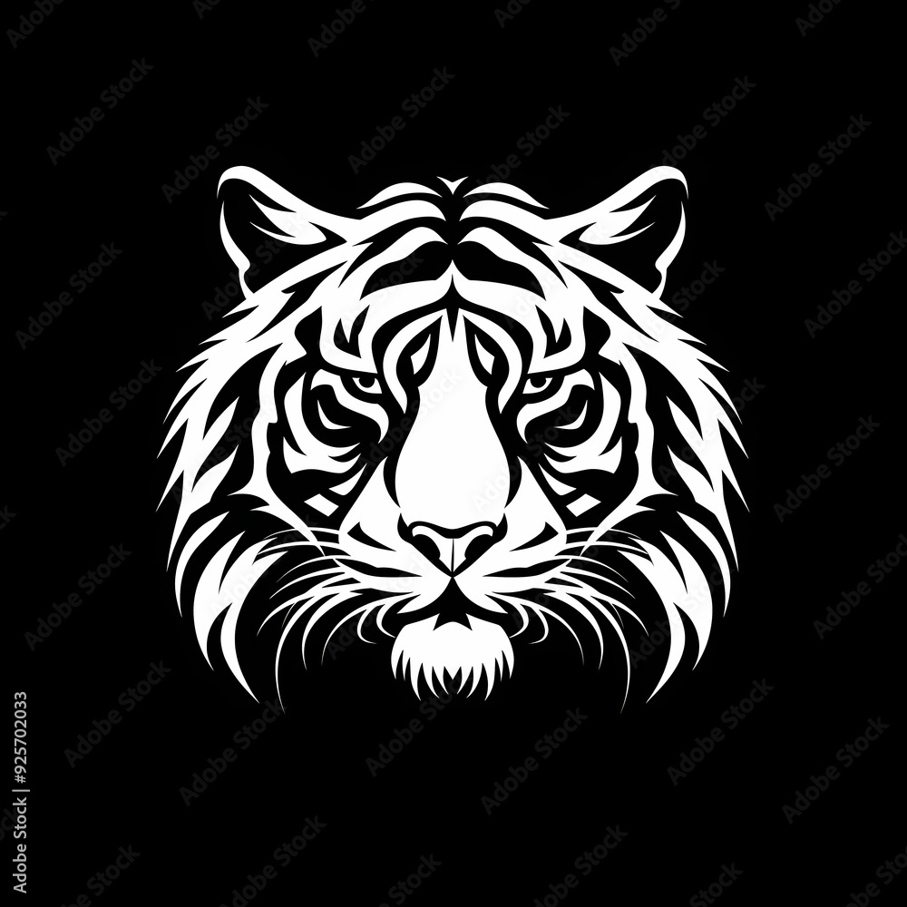 white logo outline of a cool Bengal tiger on a black background white logo outline of a cool Bengal tiger on a black background