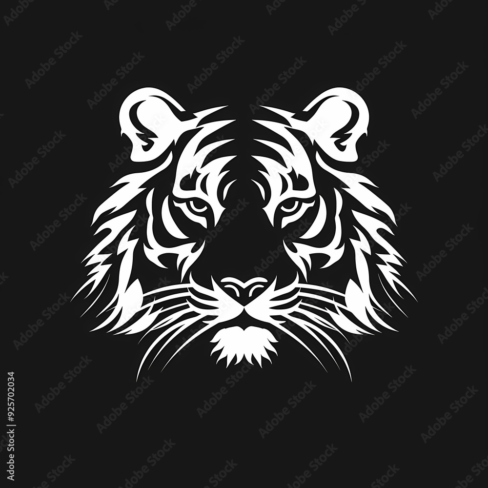 white logo outline of a cool Bengal tiger on a black background white logo outline of a cool Bengal tiger on a black background