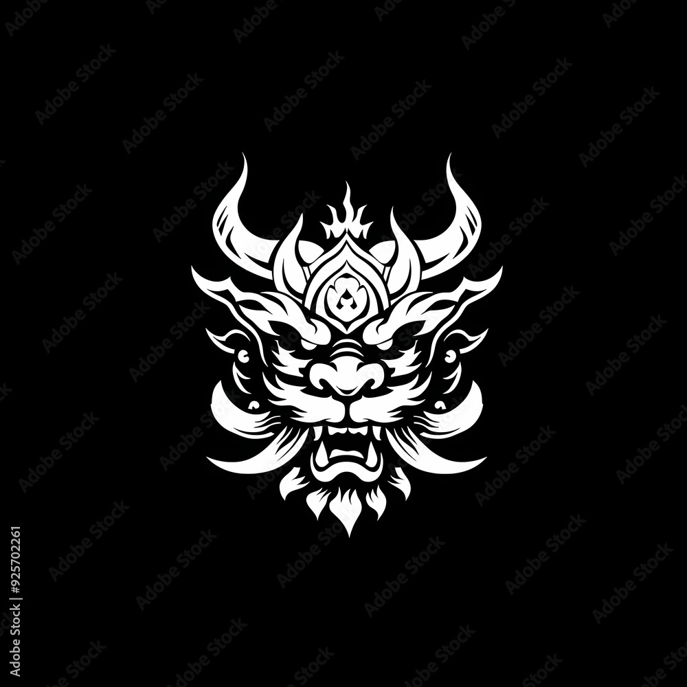 A white logo outline of a cool Giant Totsakan on a black background A white logo outline of a cool Giant Totsakan on a black background