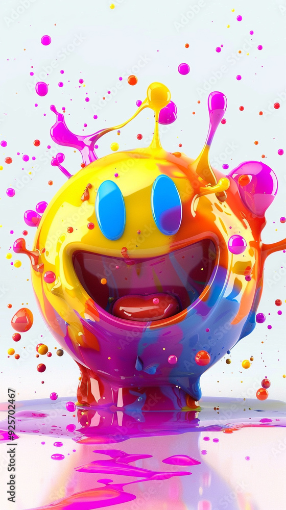 Fototapeta premium smiley face colorful splatter paint happy emoji fun bright art vibrant expression joy abstract medium digital energetic playful cheerful splash emotion