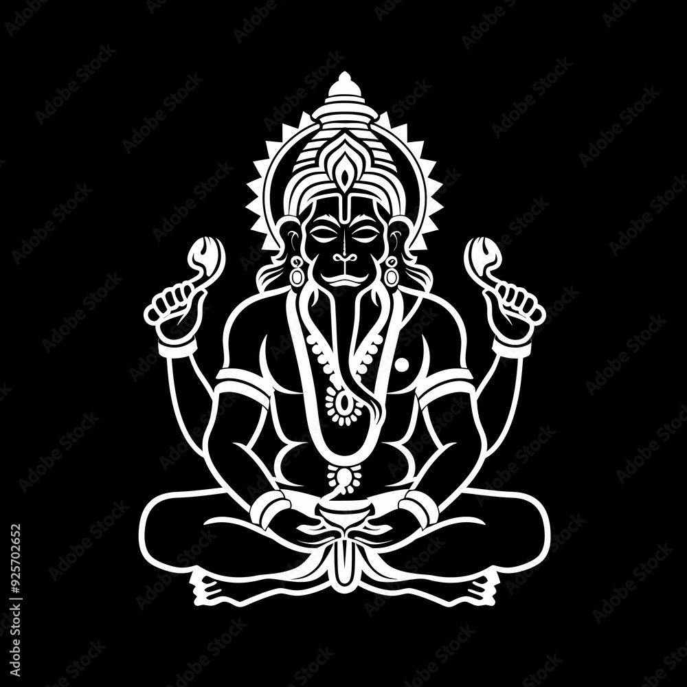 Fototapeta premium A white logo outline of a cool Hanuman on a black background