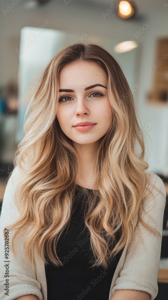 Radiant Transformation - A Young Woman's Stunning Hairdo Post-Coloring and Highlighting at the Salon. Radiant Transformation - A Young Woman's Stunning Hairdo Post-Coloring and Highlighting at the Salon.