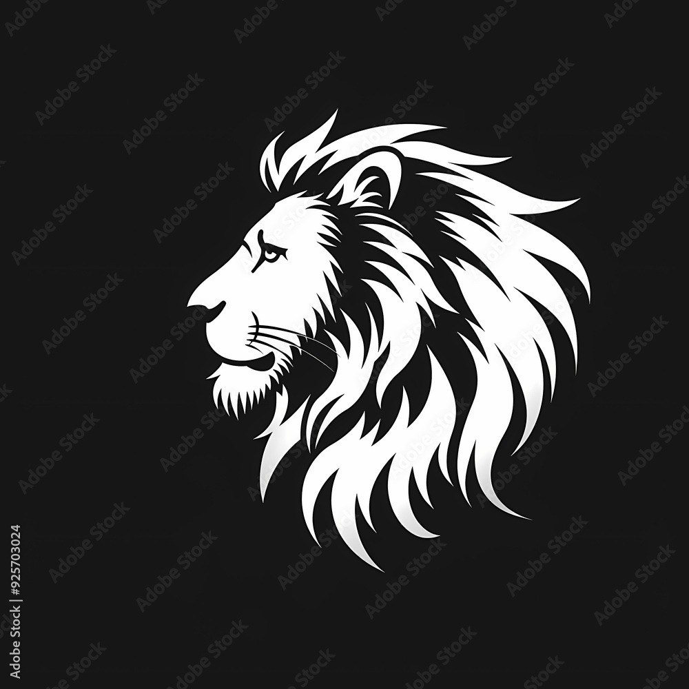 A white logo outline of a cool Lion on a black background A white logo outline of a cool Lion on a black background