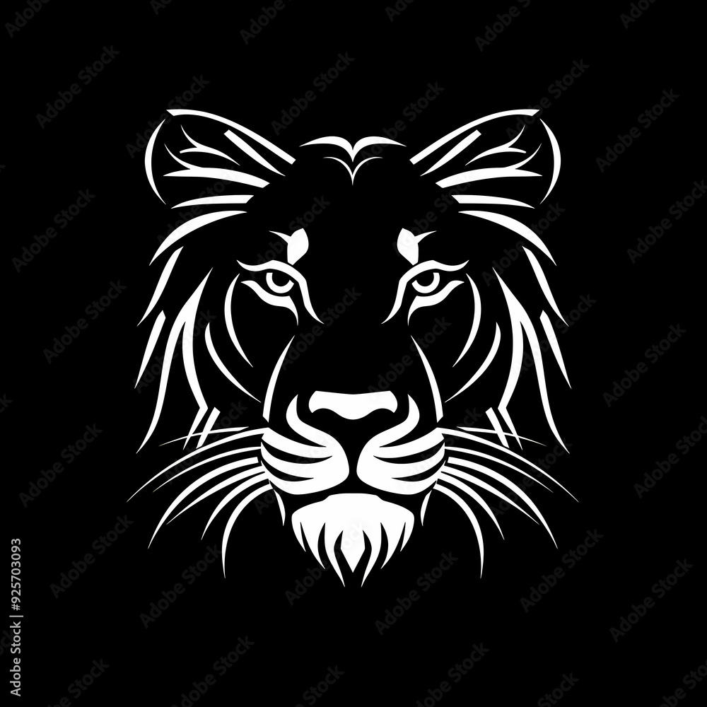 A white logo outline of a cool Lion on a black background A white logo outline of a cool Lion on a black background