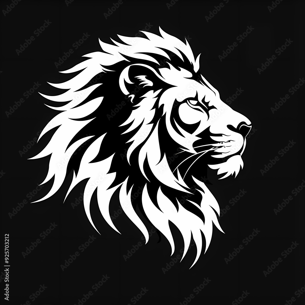 A white logo outline of a cool Lion on a black background A white logo outline of a cool Lion on a black background