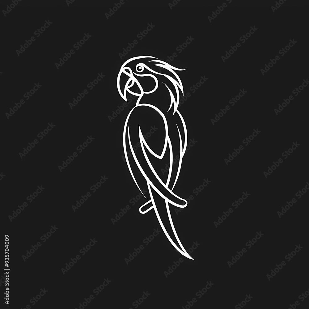 A white logo outline of a cool Scarlet macaw on a black background A white logo outline of a cool Scarlet macaw on a black background