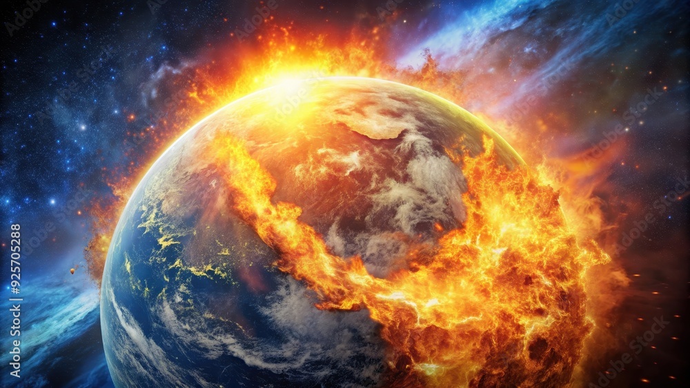 Fiery explosion on Earth's surface , explosion, fireball, catastrophe, disaster, danger, intense, flames, inferno Fiery explosion on Earth's surface , explosion, fireball, catastrophe, disaster, danger, intense, flames, inferno