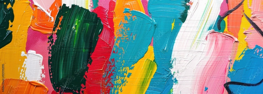 Fototapeta premium Vibrant Abstract Painting with Multicolored Paint Stroke on Canvas Surface for Art Exhibition and Gallery Display