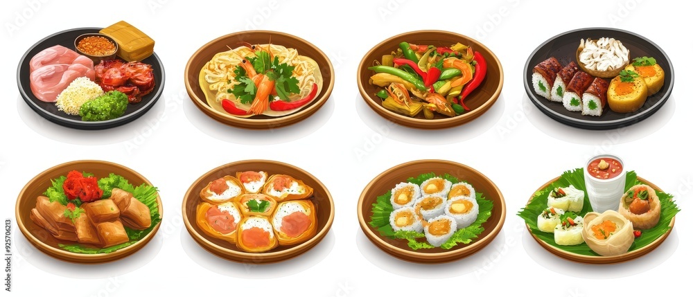 Set of different beautiful thai food on white background Set of different beautiful thai food on white background