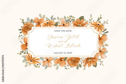 orange floral watercolor label frame