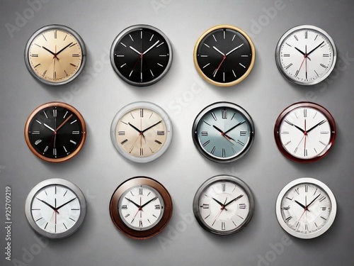 Contemporary Wall Clocks on Transparent Backgrounds