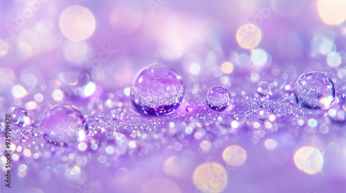 Purple water droplets and bokeh light effects on a soft blurred background.