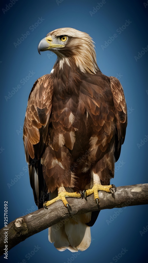 Golden Eagle Perched on a Branch on a Blue Background, Realistic Photo, Pattern Background, Wallpaper, Cover and Screen for Smartphone, Cell Phone, Computer, Laptop Golden Eagle Perched on a Branch on a Blue Background, Realistic Photo, Pattern Background, Wallpaper, Cover and Screen for Smartphone, Cell Phone, Computer, Laptop