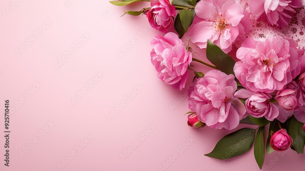 A vibrant arrangement of pink flowers on a soft pastel background, perfect for adding elegance and beauty to any design. A vibrant arrangement of pink flowers on a soft pastel background, perfect for adding elegance and beauty to any design.