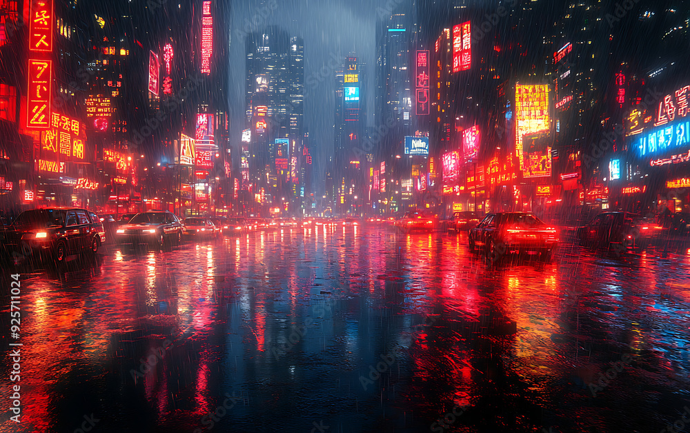 Cyberpunk Cityscape: Neon Night Scene in 80s-90s Style Cyberpunk Cityscape: Neon Night Scene in 80s-90s Style